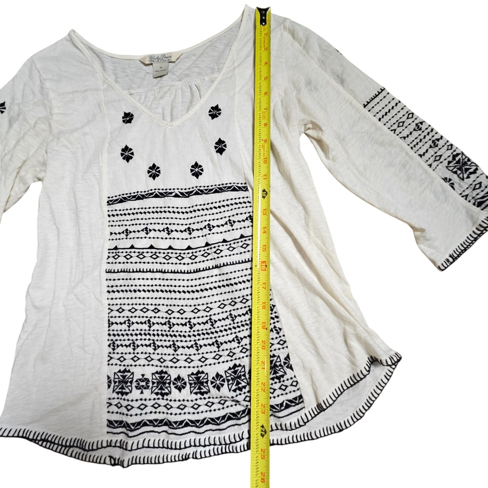 Lucky Brand Boho Embroidered V-Neck Peasant Tunic Top M Coastal Aztec Southwest - Picture 6 of 7